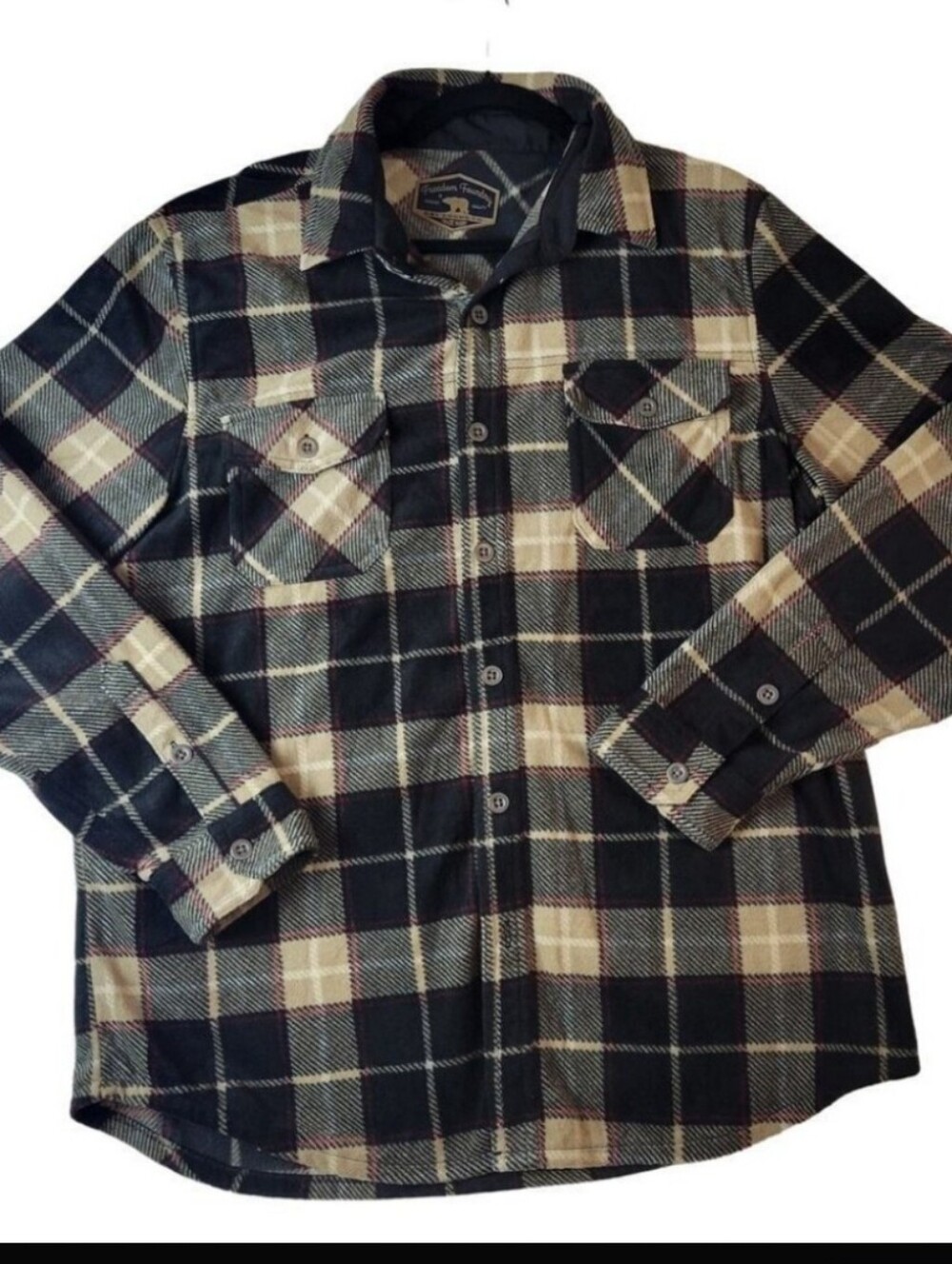 Men's Plaid Flannel Shirt Jacket - Black & Cream